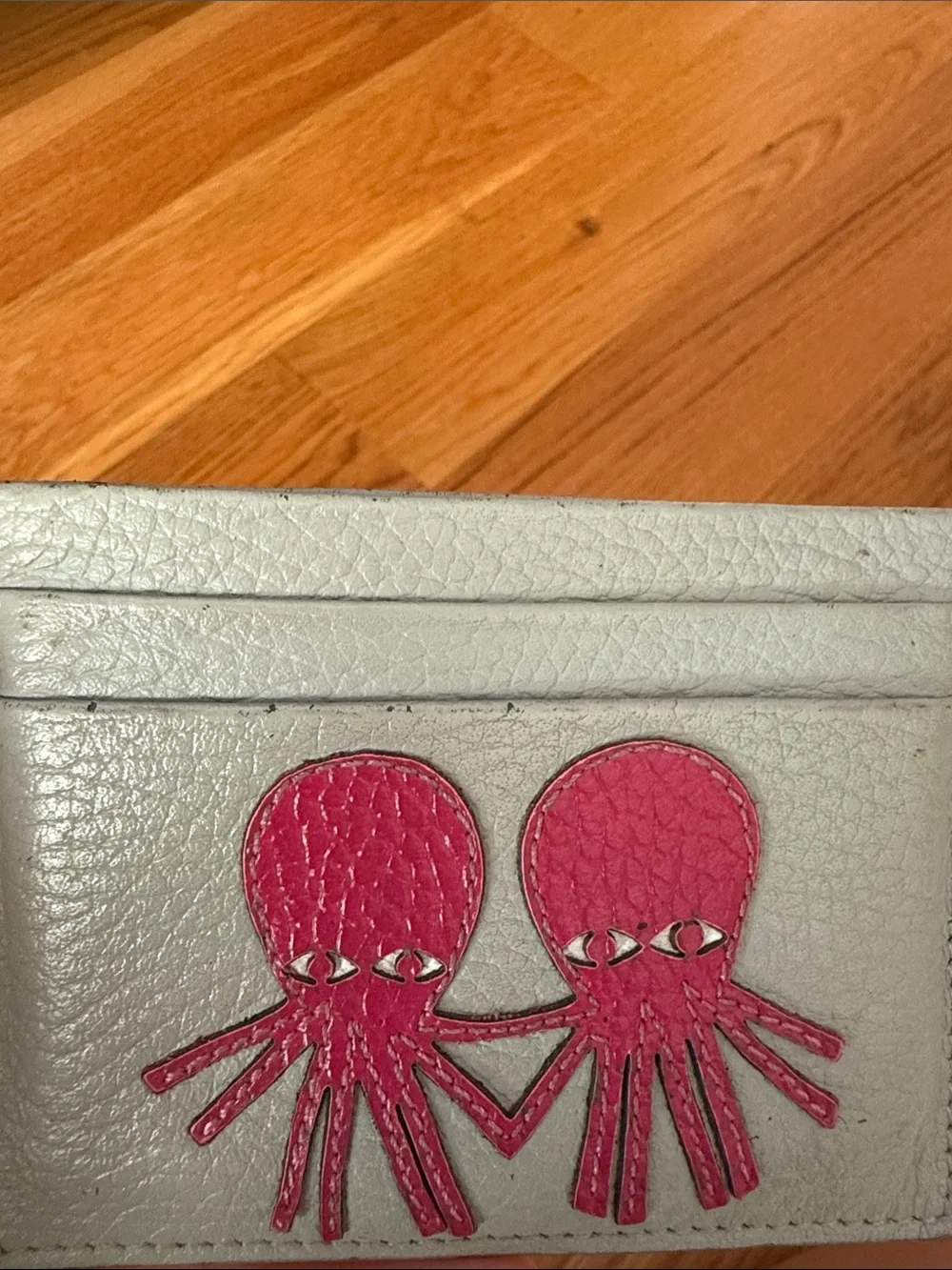 Min & Mon Leather Card Holder with Pink Octopus Appliqué